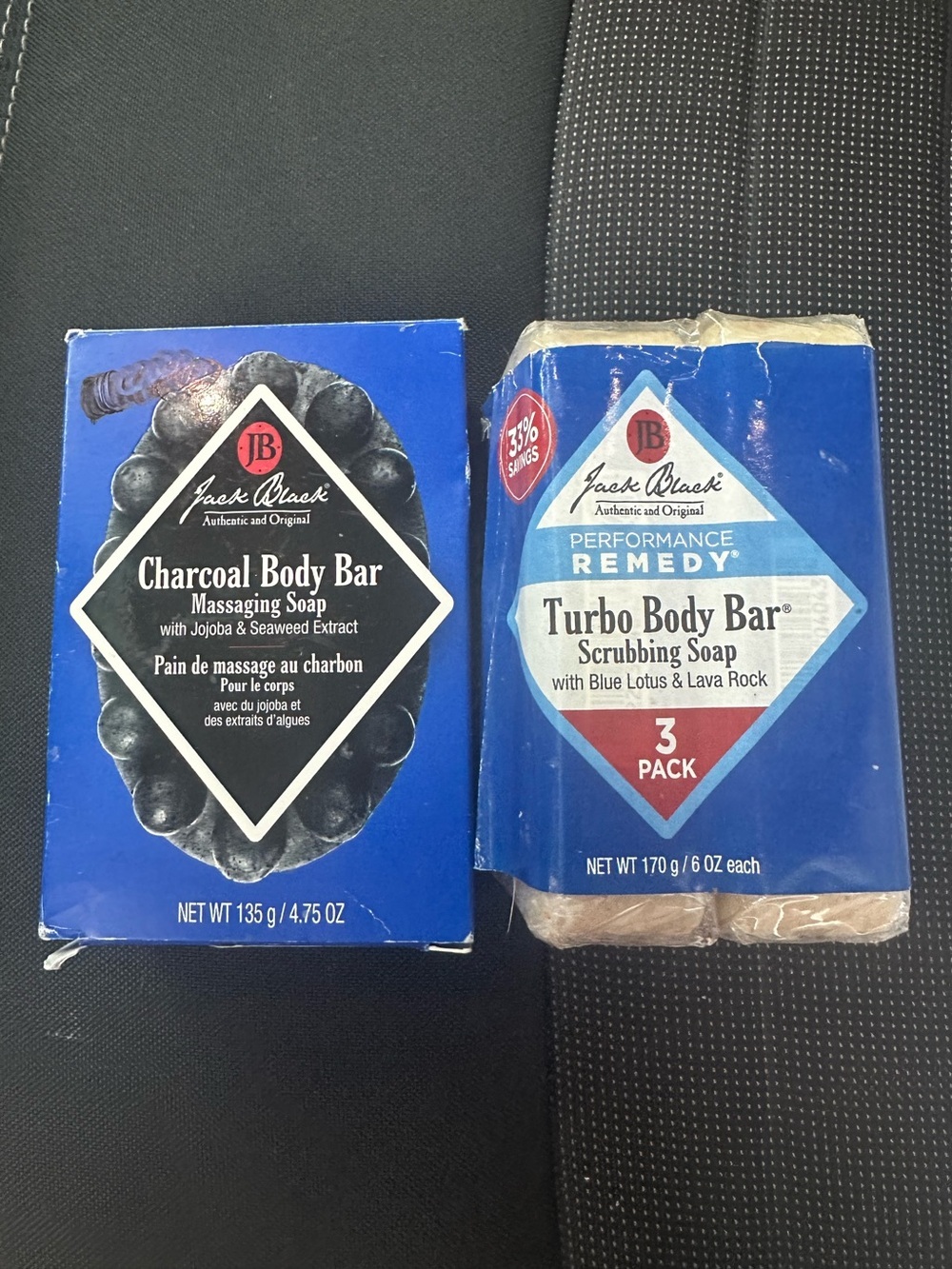 Jack Black Men’s Soap 2 Turbo Body Bars Scrubbing 1 Charcoal Massaging Soap NEW